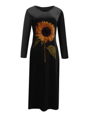 Sunflower Print Long Sleeve Dress