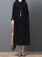 Women's Dresses Loose Corduroy Pocket Long Sleeve Dress