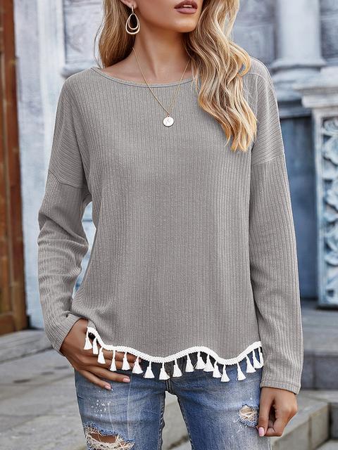 Tassel Solid Color Knitted Tops