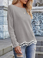 Tassel Solid Color Knitted Tops