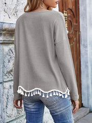 Tassel Solid Color Knitted Tops