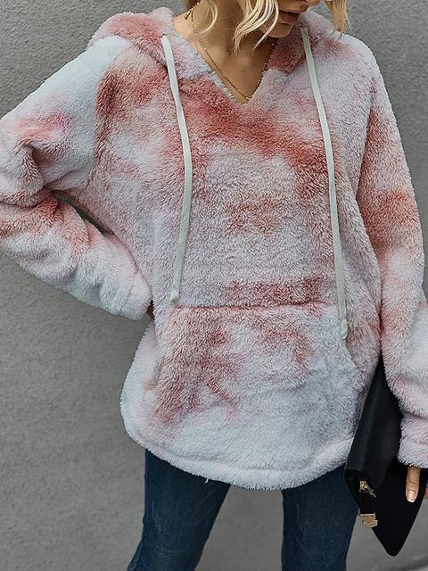 Tie-dye Print Drawstring Plush Hooded Sweatshirt