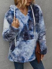 Tie-dye Print Drawstring Plush Hooded Sweatshirt