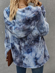 Tie-dye Print Drawstring Plush Hooded Sweatshirt