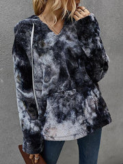 Tie-dye Print Drawstring Plush Hooded Sweatshirt