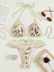 Women's Bikinis Vintage Print Halter Strap Two-Piece Bikini