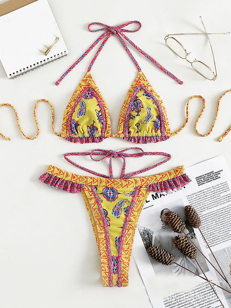 Women's Bikinis Vintage Print Halter Strap Two-Piece Bikini