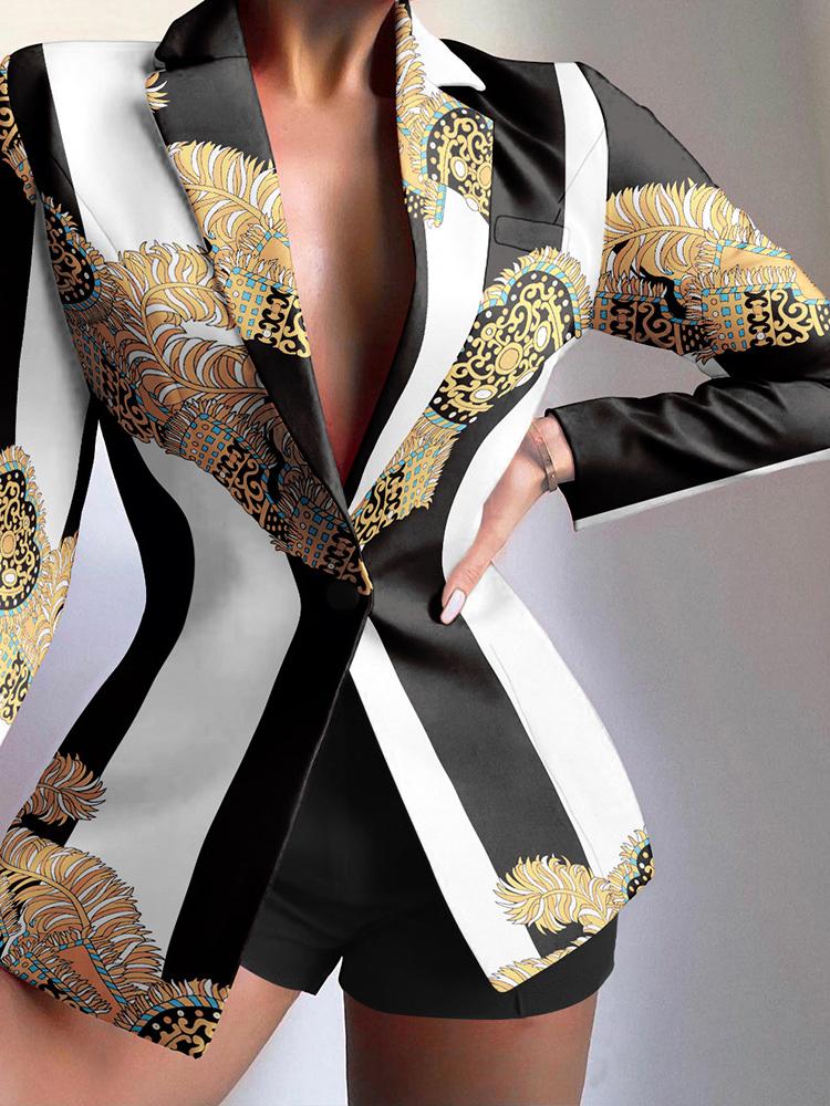 Women's Blazers Fashion Print Lapel Button Long Sleeve Blazer