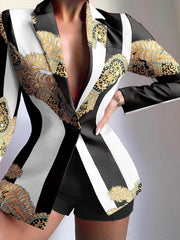 Women's Blazers Fashion Print Lapel Button Long Sleeve Blazer