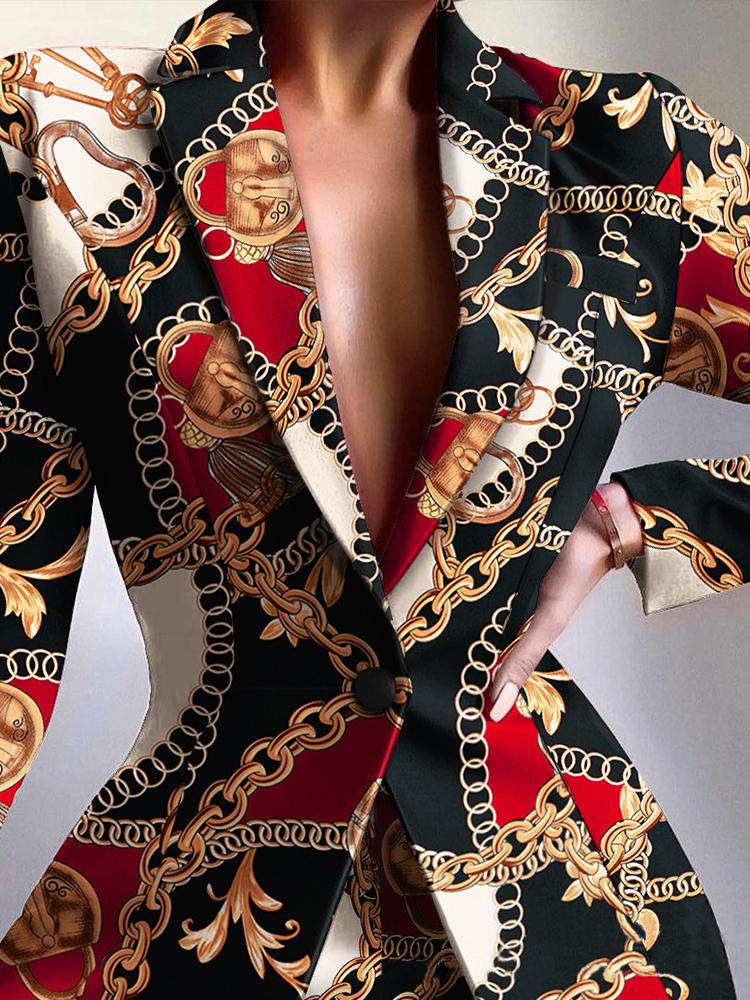 Women's Blazers Fashion Print Lapel Button Long Sleeve Blazer