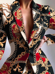 Women's Blazers Fashion Print Lapel Button Long Sleeve Blazer