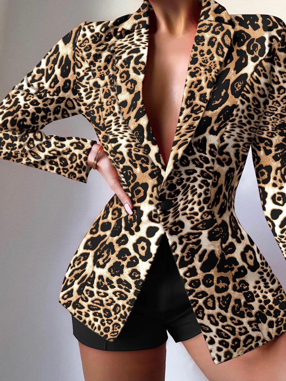 Women's Blazers Fashion Print Lapel Button Long Sleeve Blazer