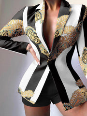 Women's Blazers Fashion Print Lapel Button Long Sleeve Blazer
