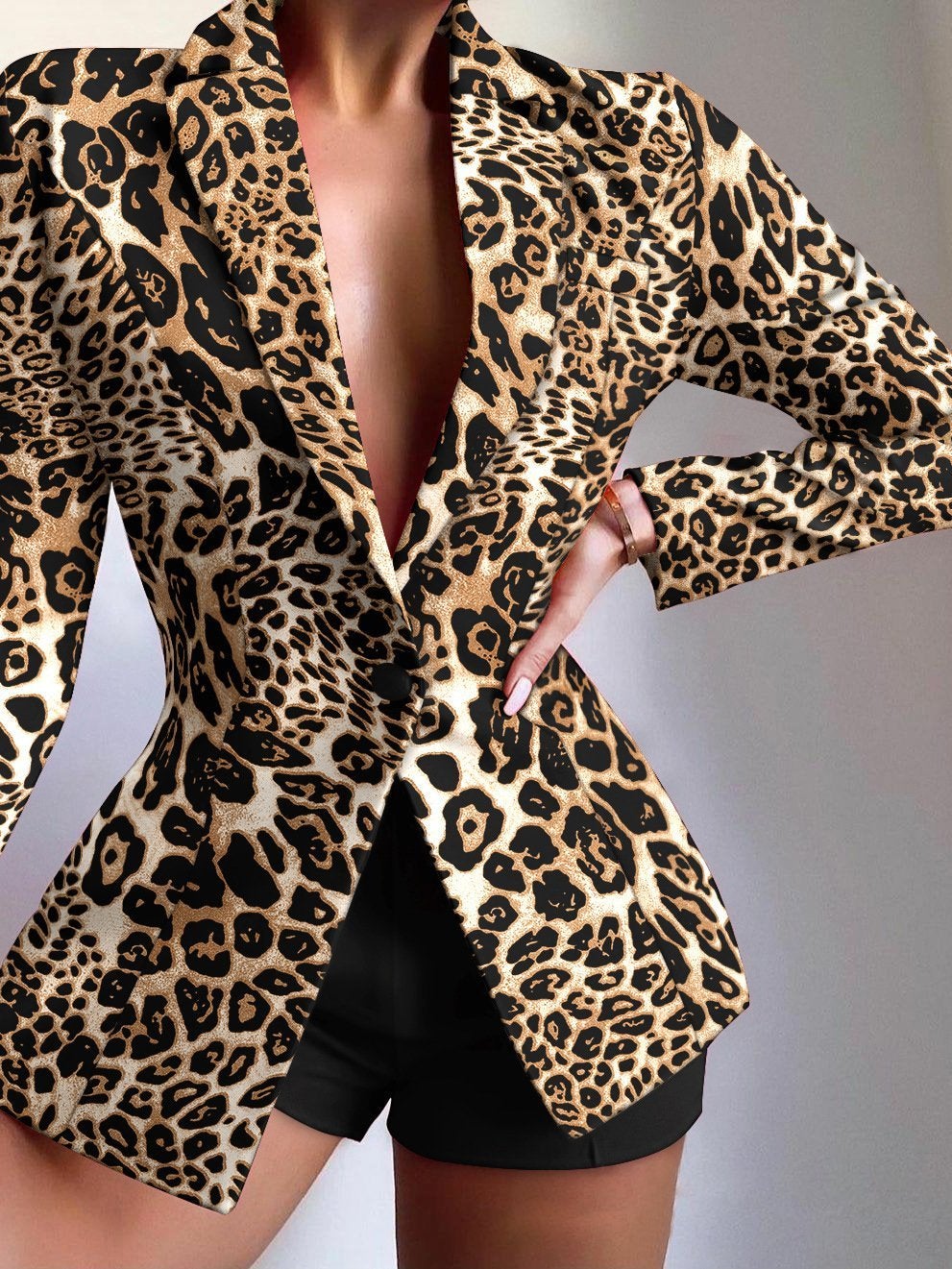 Women's Blazers Fashion Print Lapel Button Long Sleeve Blazer
