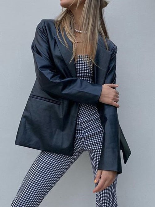 Women's Blazers Fashionable Long Sleeve Leather Blazer