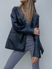 Women's Blazers Fashionable Long Sleeve Leather Blazer