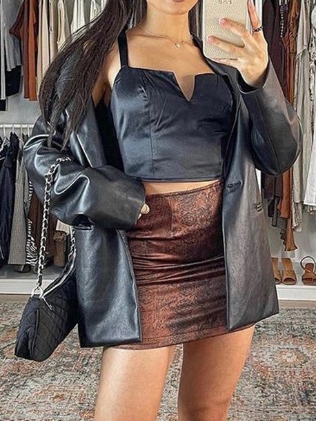 Women's Blazers Fashionable Long Sleeve Leather Blazer
