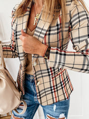 Women's Blazers Plaid Lapel Long Sleeve Slim Fit Blazer