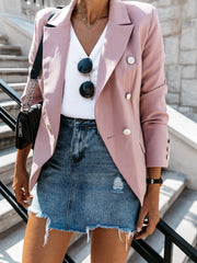 Women's Blazers Solid Stand Collar Double Breasted Blazer