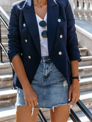 Women's Blazers Solid Stand Collar Double Breasted Blazer
