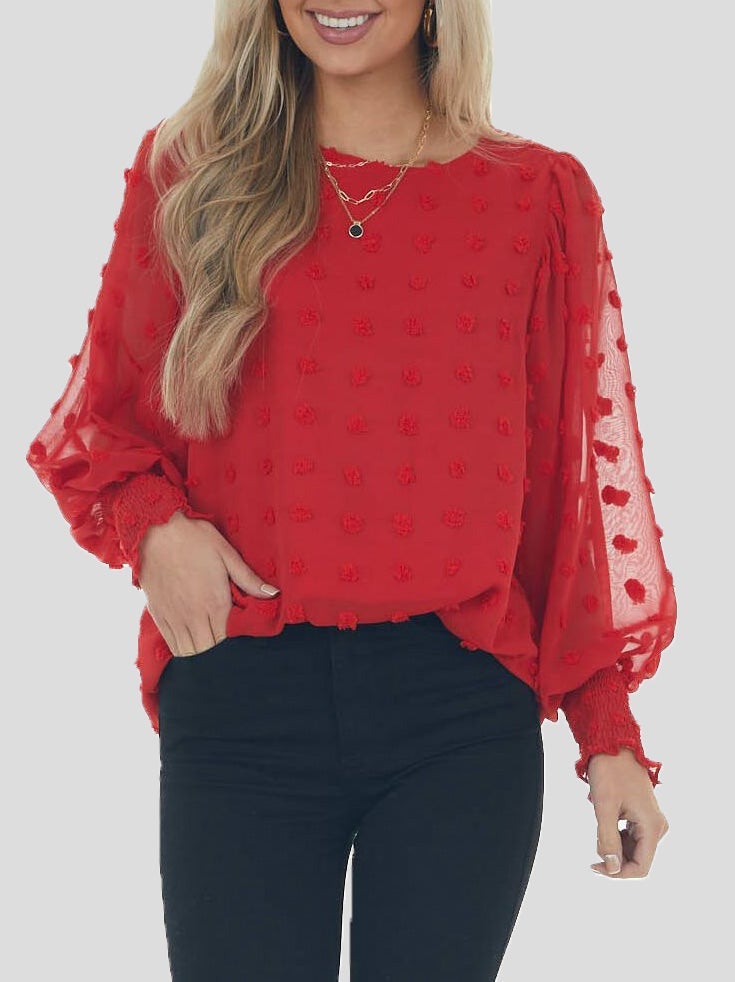 Women's Blouses Chiffon Jacquard Dot Lantern Long Sleeve Blouse