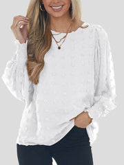 Women's Blouses Chiffon Jacquard Dot Lantern Long Sleeve Blouse