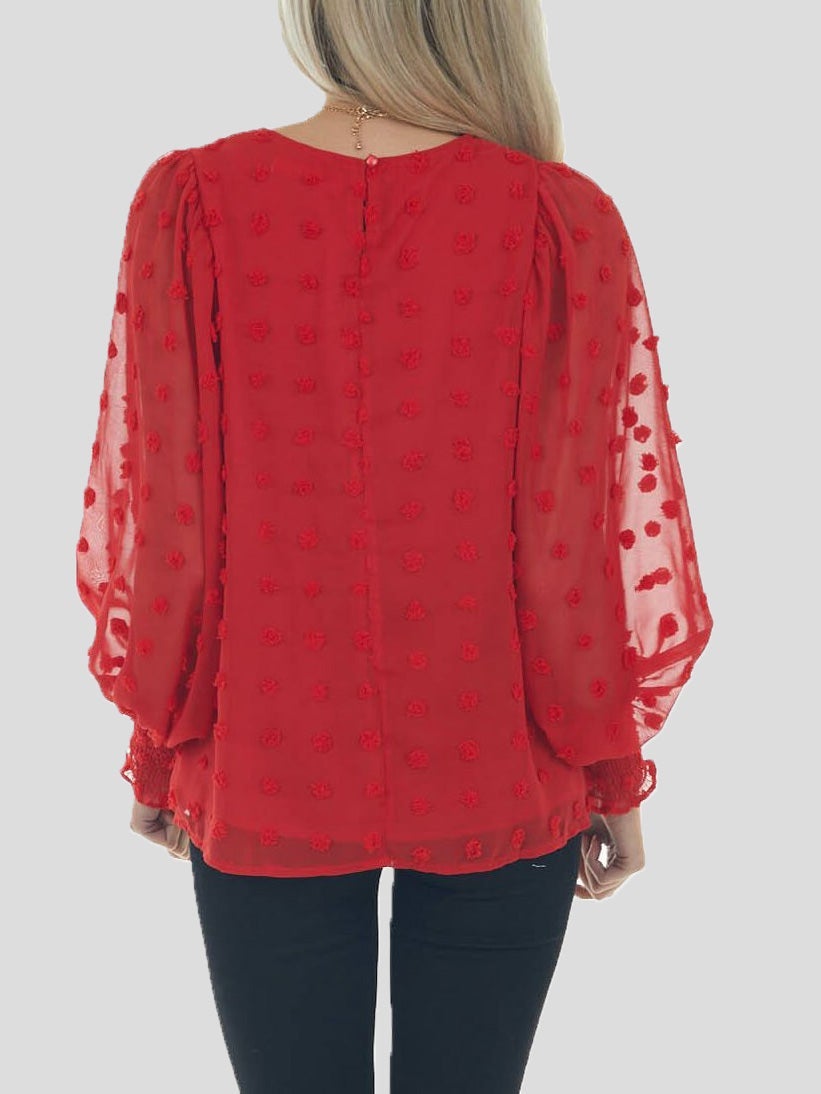 Women's Blouses Chiffon Jacquard Dot Lantern Long Sleeve Blouse