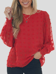 Women's Blouses Chiffon Jacquard Dot Lantern Long Sleeve Blouse
