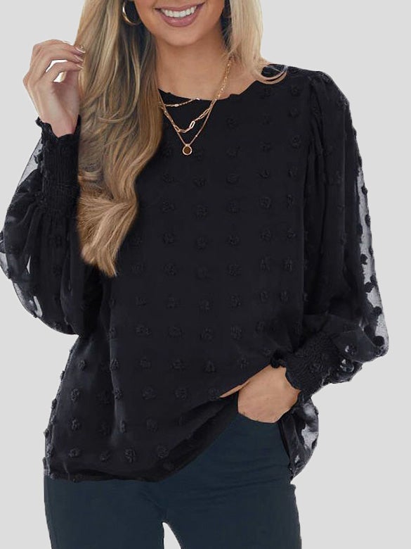 Women's Blouses Chiffon Jacquard Dot Lantern Long Sleeve Blouse