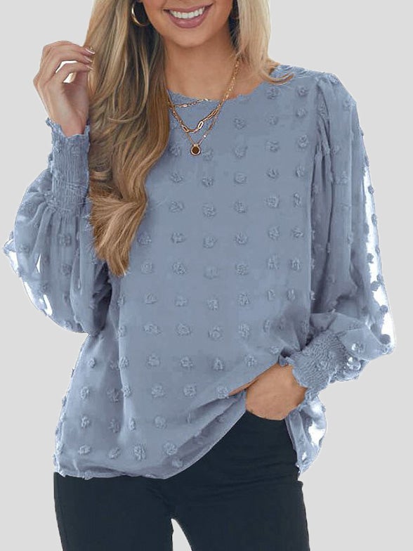 Women's Blouses Chiffon Jacquard Dot Lantern Long Sleeve Blouse
