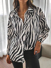 Women's Blouses Lapel Zebra Print Button Long Sleeve Blouse