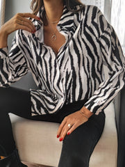 Women's Blouses Lapel Zebra Print Button Long Sleeve Blouse