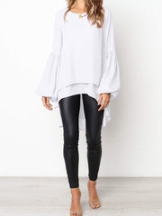 Women's  Blouses Small Fresh Pure Color Chiffon Round Neck Lantern Sleeve  Blouse