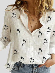 Women's Blouses Small Star Print Button Long Sleeve Blouse
