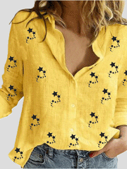 Women's Blouses Small Star Print Button Long Sleeve Blouse