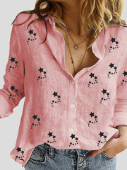Women's Blouses Small Star Print Button Long Sleeve Blouse