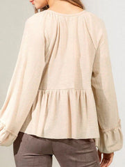 Women's Blouses Solid Button Balloon Sleeve Knit Blouse
