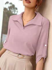 Women's Blouses Solid Lapel Long Sleeve Blouse