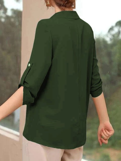 Women's Blouses Solid Lapel Long Sleeve Blouse