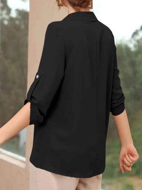 Women's Blouses Solid Lapel Long Sleeve Blouse