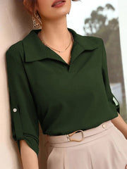 Women's Blouses Solid Lapel Long Sleeve Blouse