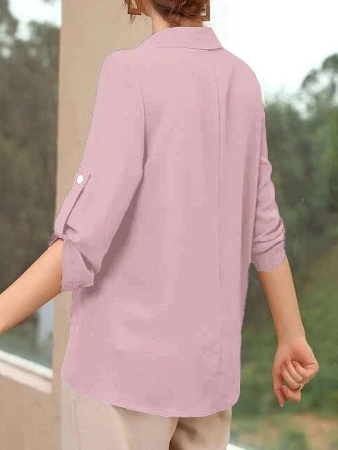 Women's Blouses Solid Lapel Long Sleeve Blouse