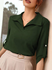 Women's Blouses Solid Lapel Long Sleeve Blouse