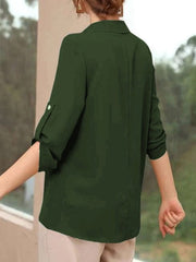 Women's Blouses Solid Lapel Long Sleeve Blouse