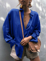 Women's Blouses Solid Long Sleeve Single Breasted Pocket Blouses