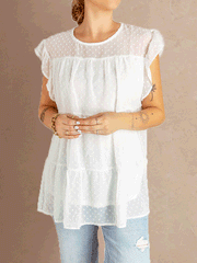 Women's Blouses Solid Polka Dot Jacquard Ruffle Blouse