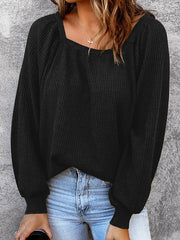 Women's Blouses Solid Square Neck Long Sleeve Knit Blouse