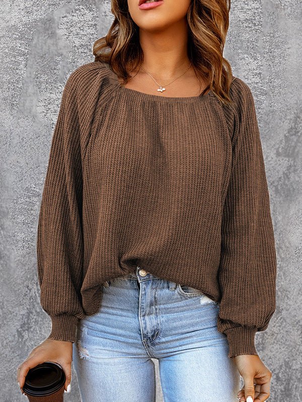 Women's Blouses Solid Square Neck Long Sleeve Knit Blouse