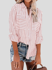 Women's Blouses Striped Single-Breasted Long Sleeve Blouse
