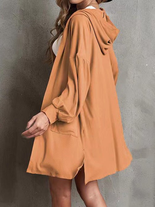 Women's Cardigans Solid Pocket Long Sleeve Hooded Cardigan